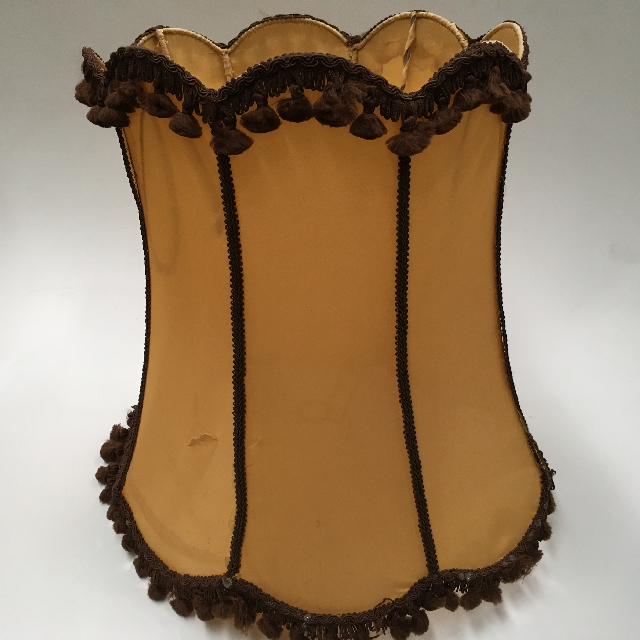 LAMPSHADE, Vintage (Large) - Gold w Brown Fringe